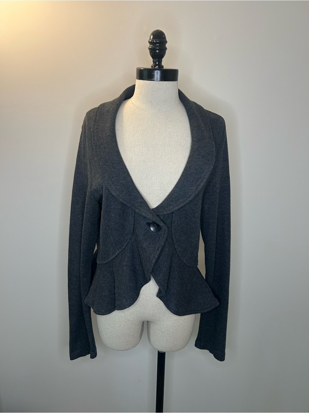 Torrid Charcoal Peplum Cardigan Jacket Tailored Blazer Gray Womens 00 (M)